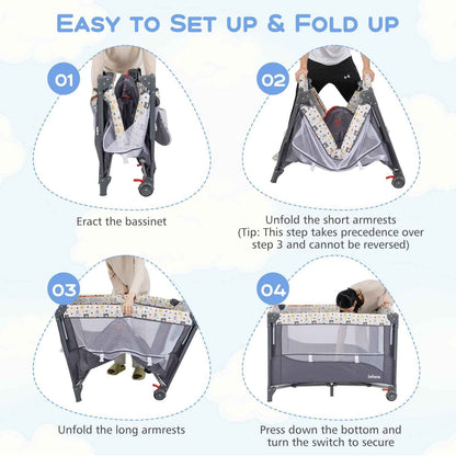 5 in 1 Travel Cot Convertible Foldable Baby Bedside Sleeper Changer W/ Mattress
