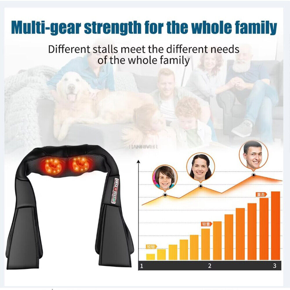 Electric Shiatsu Back Neck Shoulder Massager with Heat Kneading Body Car Home UK