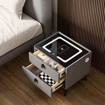 LED Bedside Table with 2 Drawers Cabinet Charging Station Nightstand Storage Gyd