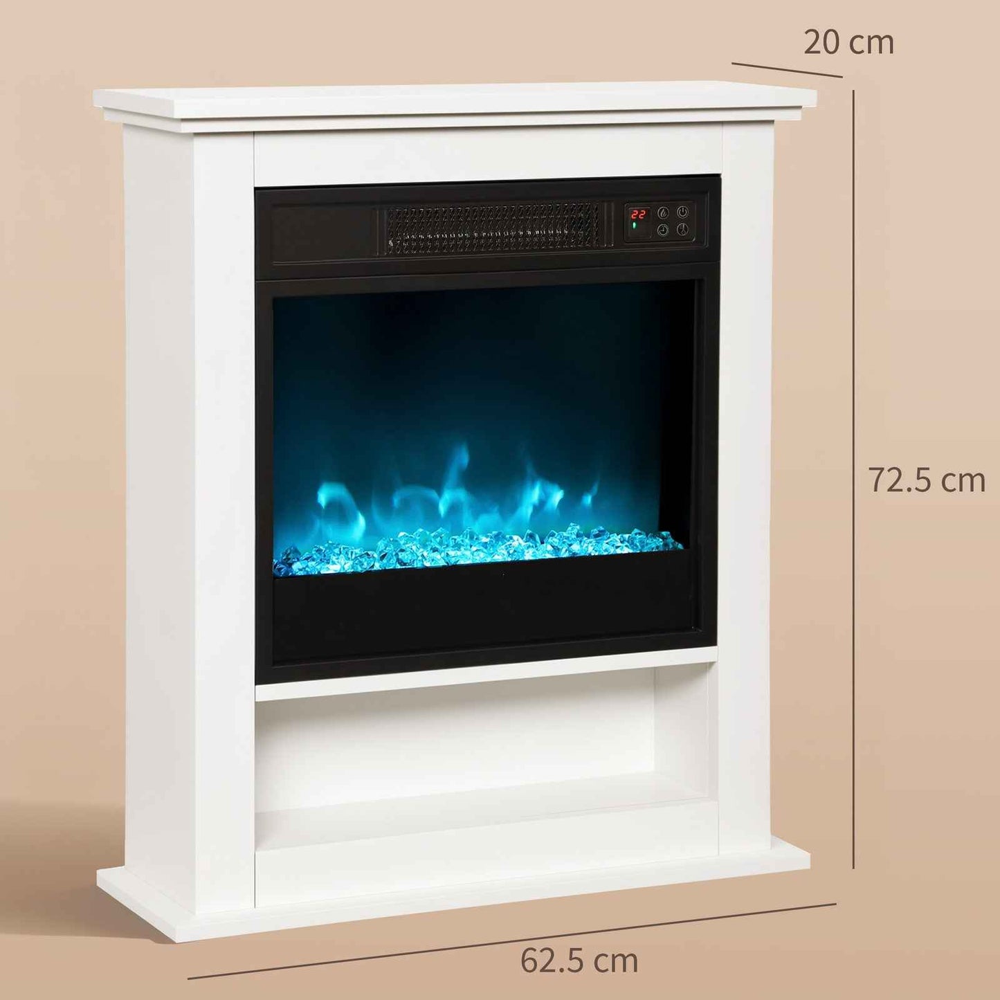 Electric Fireplace with 9 Colours Flame Effect & 5 Brightness Levels, White