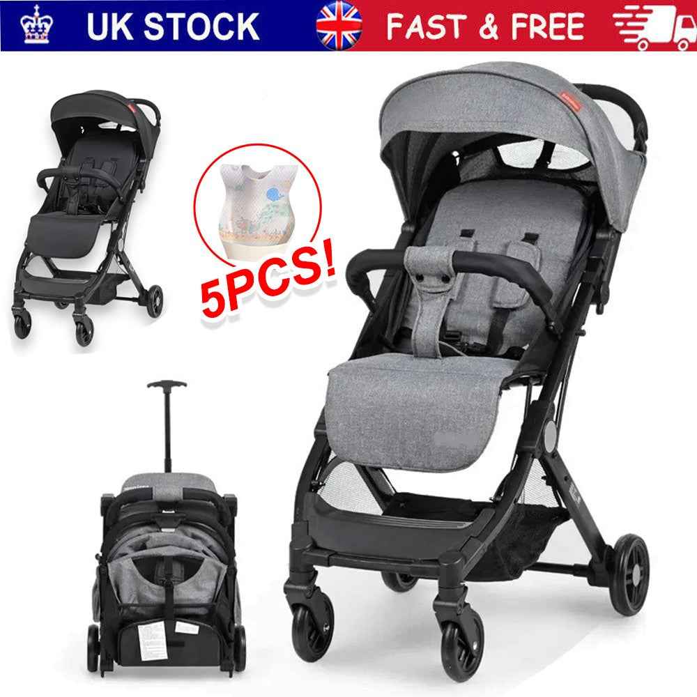 Portable Baby Stroller One-Hand Folding Pushchair W/Adjustable Backrest