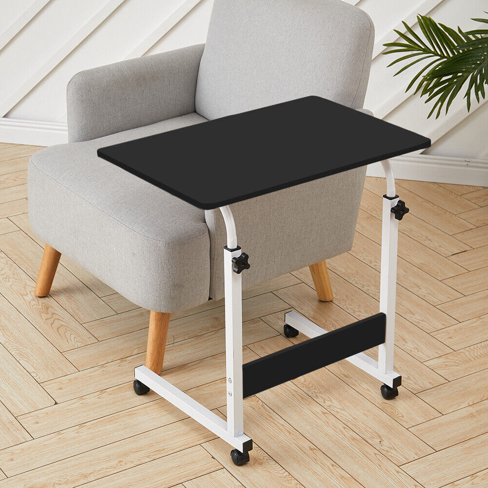 Mobile Adjustable Dining Laptop Tray Over Bed Side Table Desk Sofa Bed on Wheels