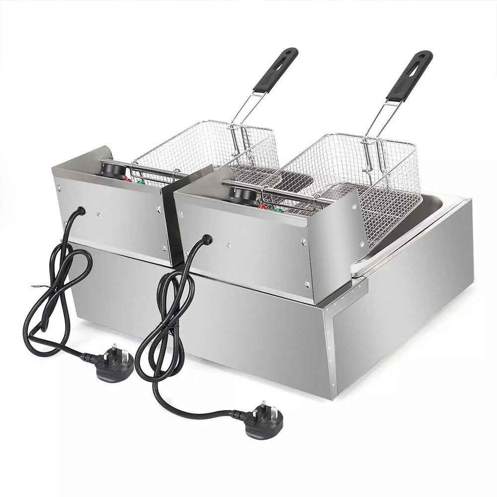 20L 5000W Commercial Electric Deep Fryer Fat Chip Twin Dual Tank Stainless Steel