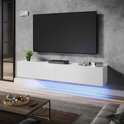 140cm High Gloss Floating TV Unit Cabinet Wall Mounted TV Stand With LED Lights
