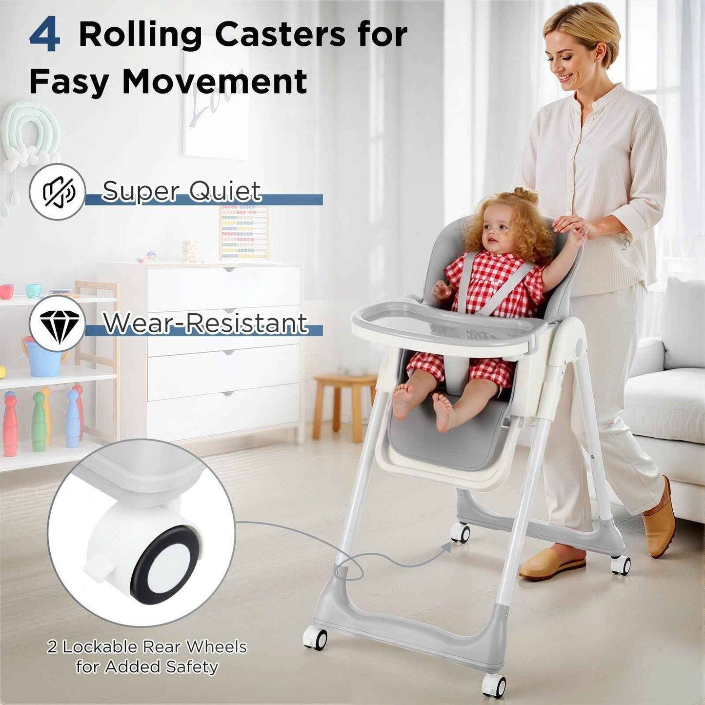 4 in1 Folding Baby High Chair, Adjustable Toddlers Highchair with 4 Uxedmruehjos