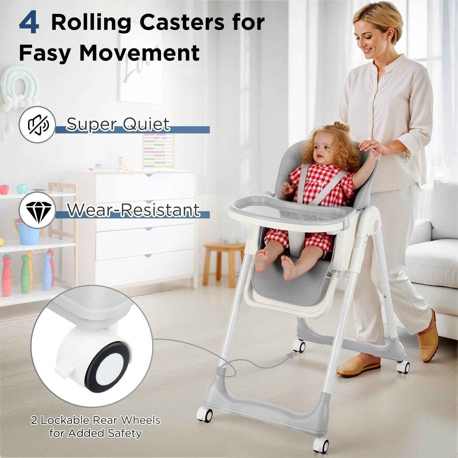 4 in1 Folding Baby High Chair, Adjustable Toddlers Highchair with 4 Uxedmruehjos