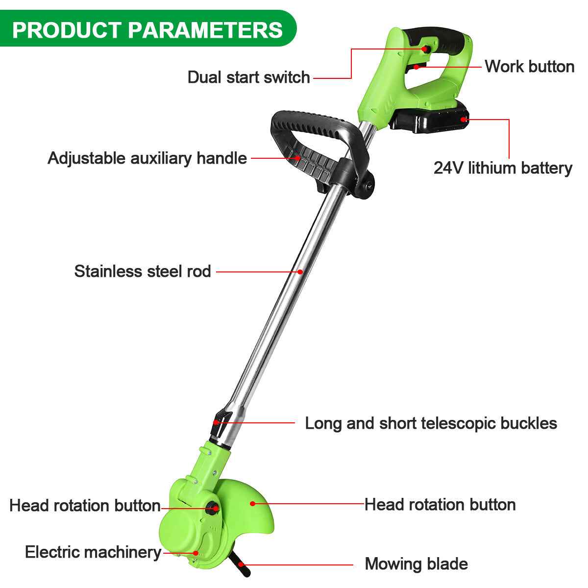 21V Cordless Electric Strimmer Grass Trimmer Weed Cutter Garden Edger +2 Battery