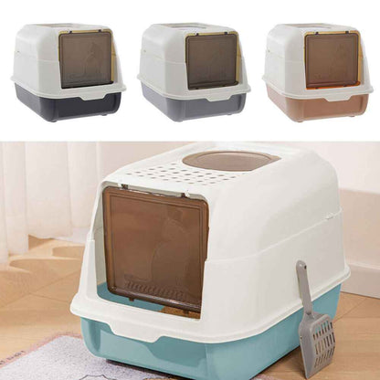 Large Hooded Cat Litter Tray Litter Box Self Cleaning Cat Pan Potty Tray w/ Lid