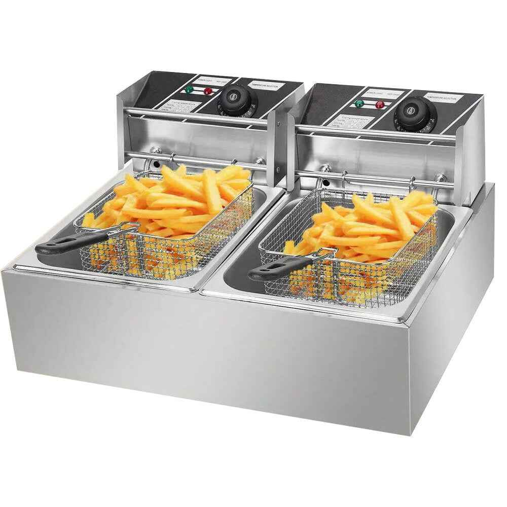 20L 5000W Commercial Electric Deep Fryer Fat Chip Twin Dual Tank Stainless Steel