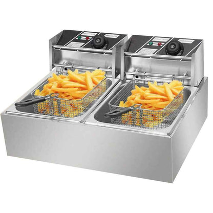 20L 5000W Commercial Electric Deep Fryer Fat Chip Twin Dual Tank Stainless Steel
