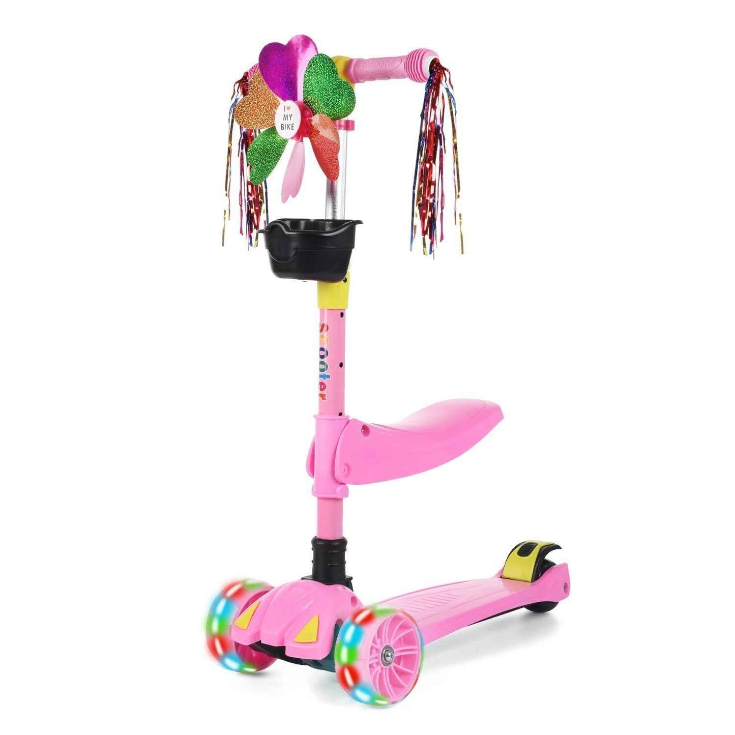 Kids Scooter Child Kick Flashing LED Light Up 3 Wheel Adjustable Folding UK