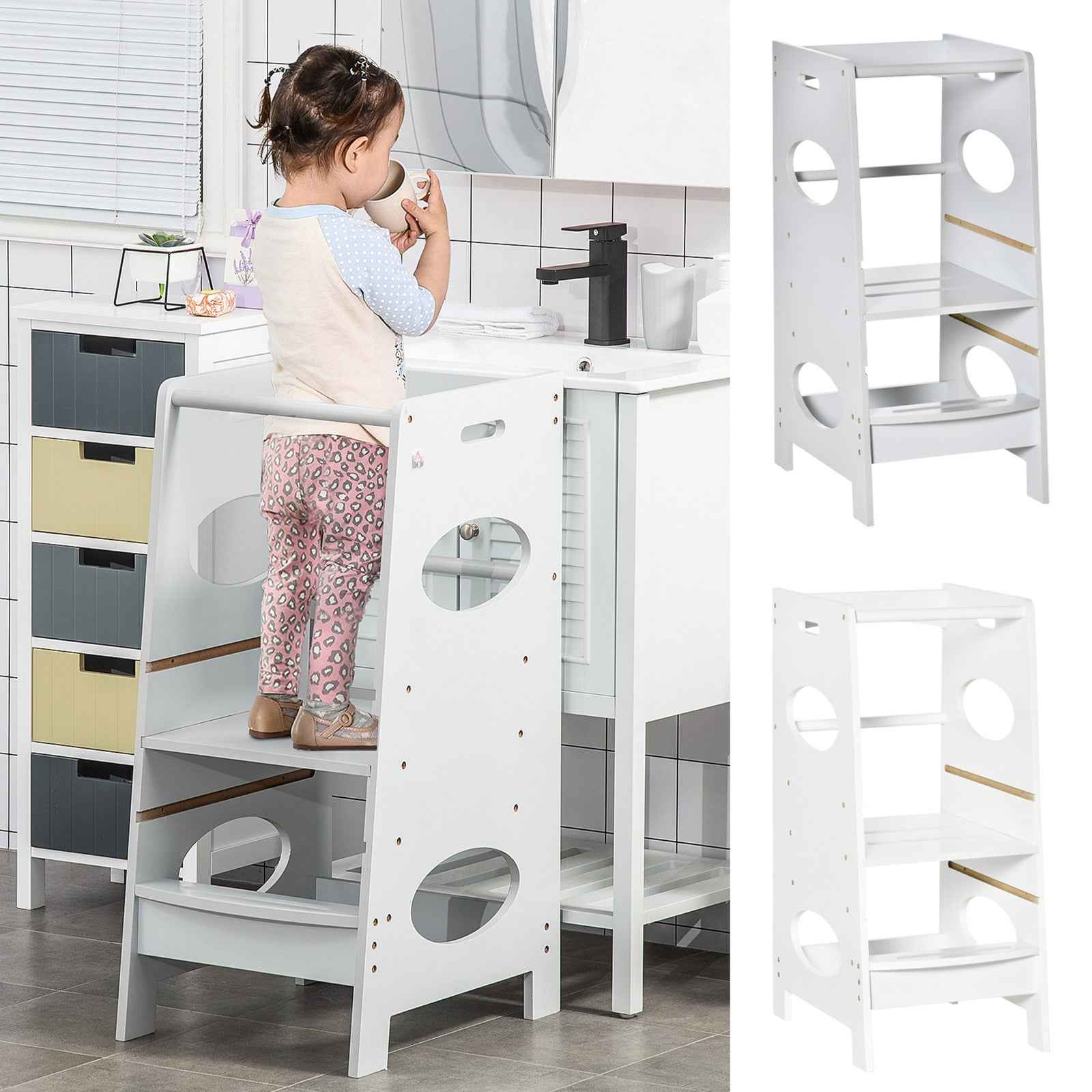 Kids Step Stool Toddler Kitchen Stool with Adjustable Standing Platform