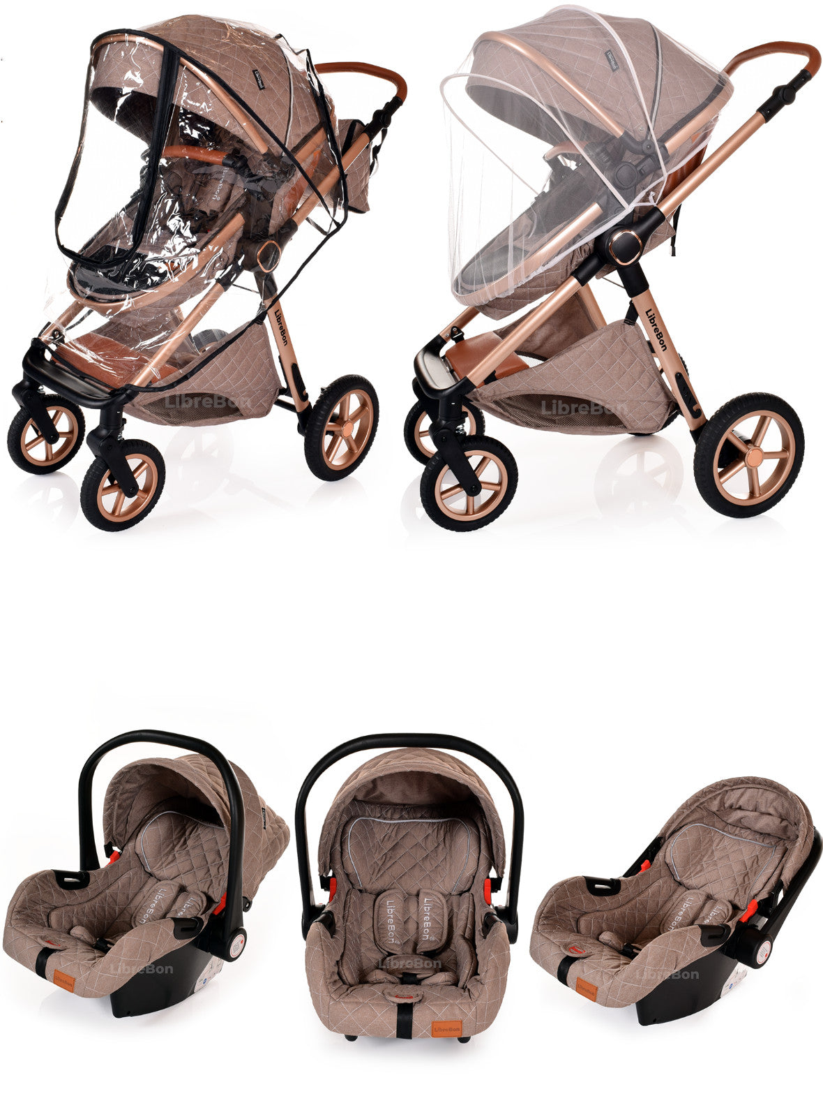 3 in 1 Pram Newborn Baby Buggy Set Travel System with Car Seat Folding Pushchair