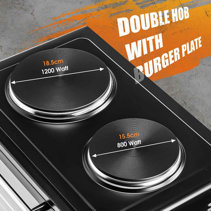 36L Mini Oven Hob Cooker Grill With Electric Hob Double Hotplate Tabletop Black