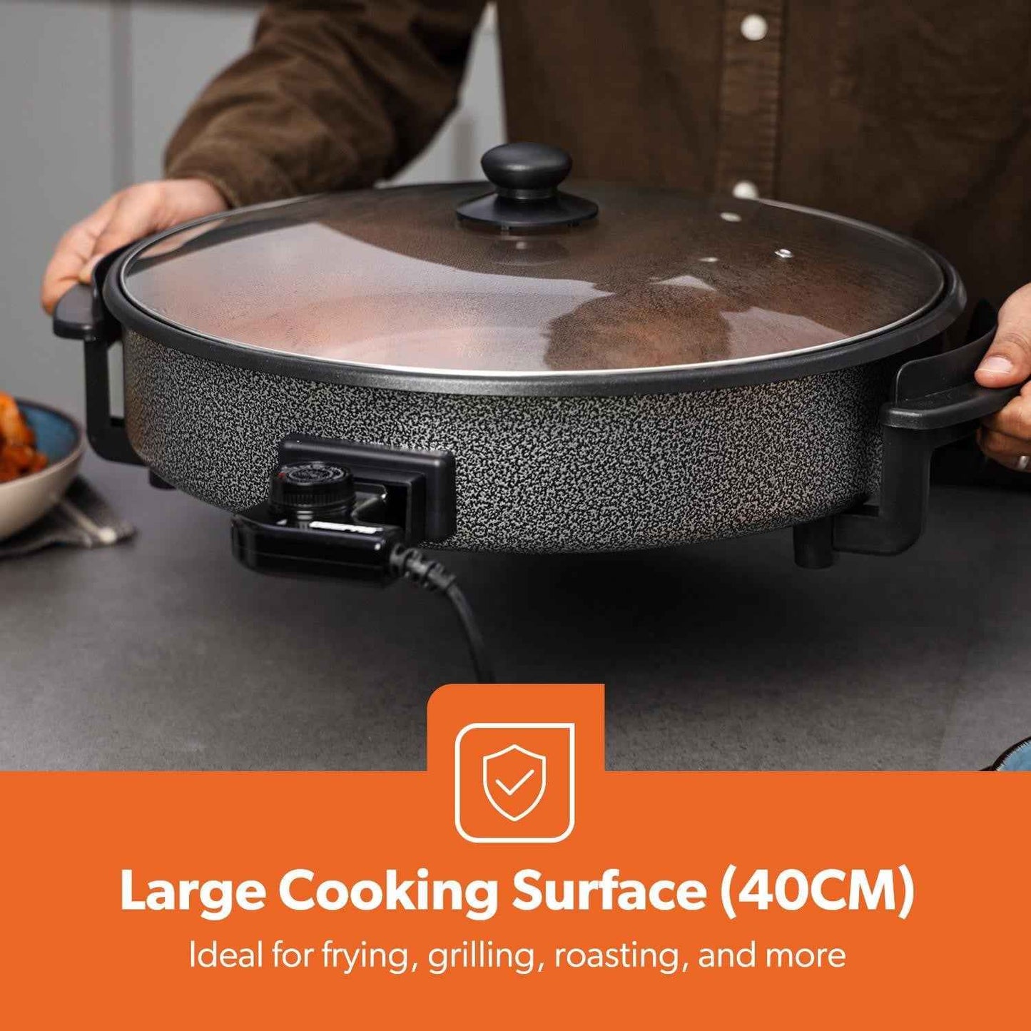 Multi Cooker Electric Frying Pan Large Pot w/ Lid 40cm Temp Control 1500W GEEPAS