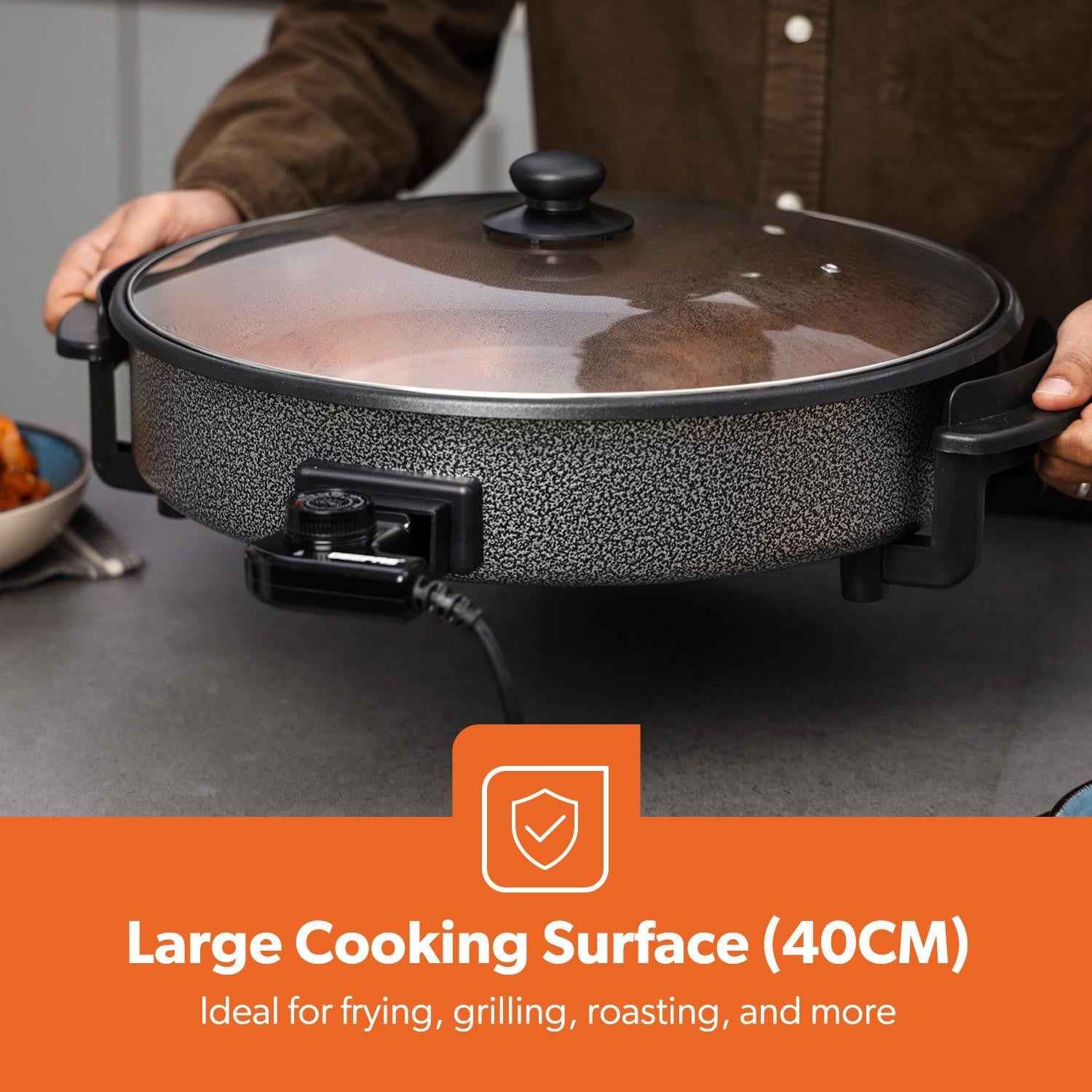 Multi Cooker Electric Frying Pan Large Pot w/ Lid 40cm Temp Control 1500W GEEPAS