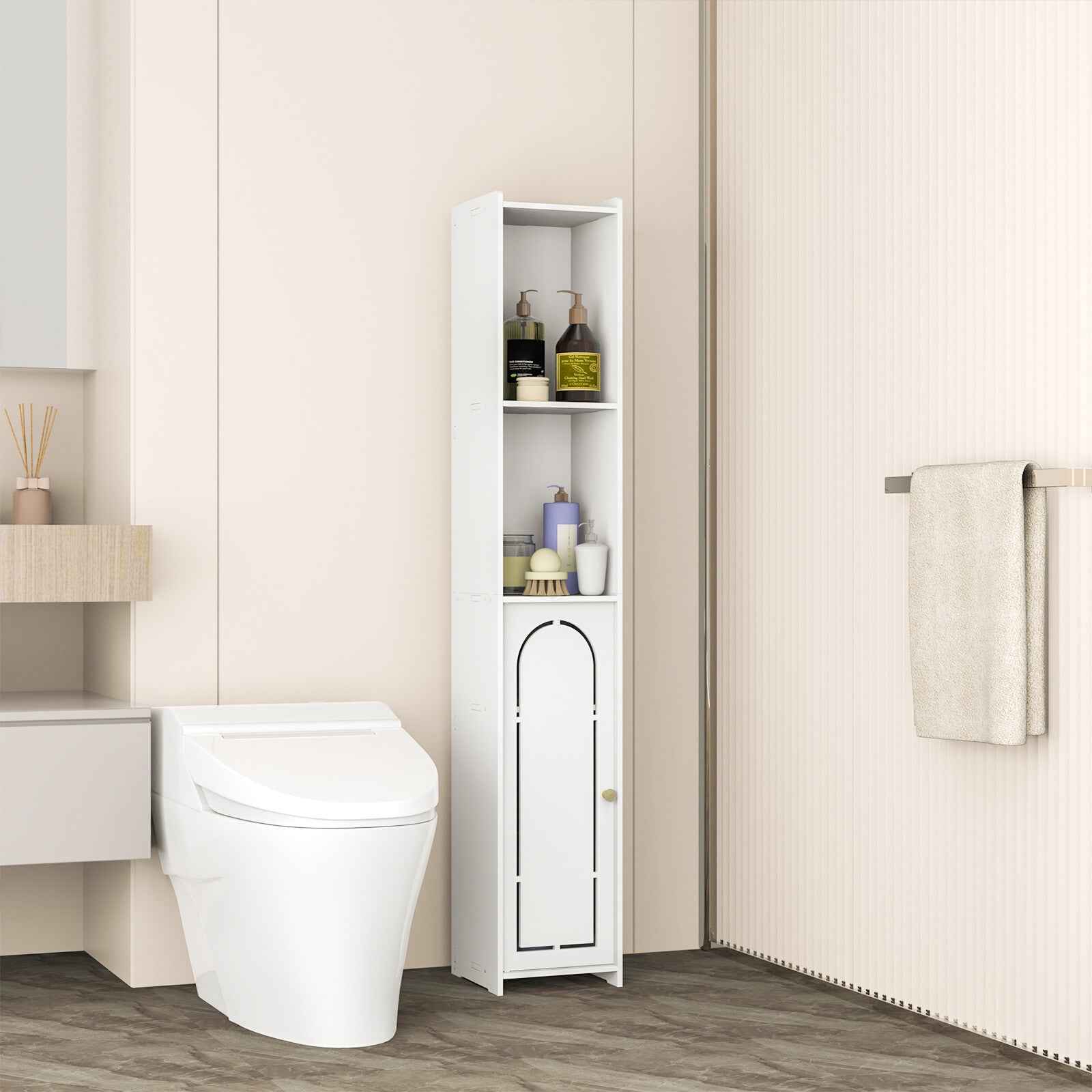 3-Type Freestanding Waterproof Bathroom Cupboard Storage Cabinet with Door White