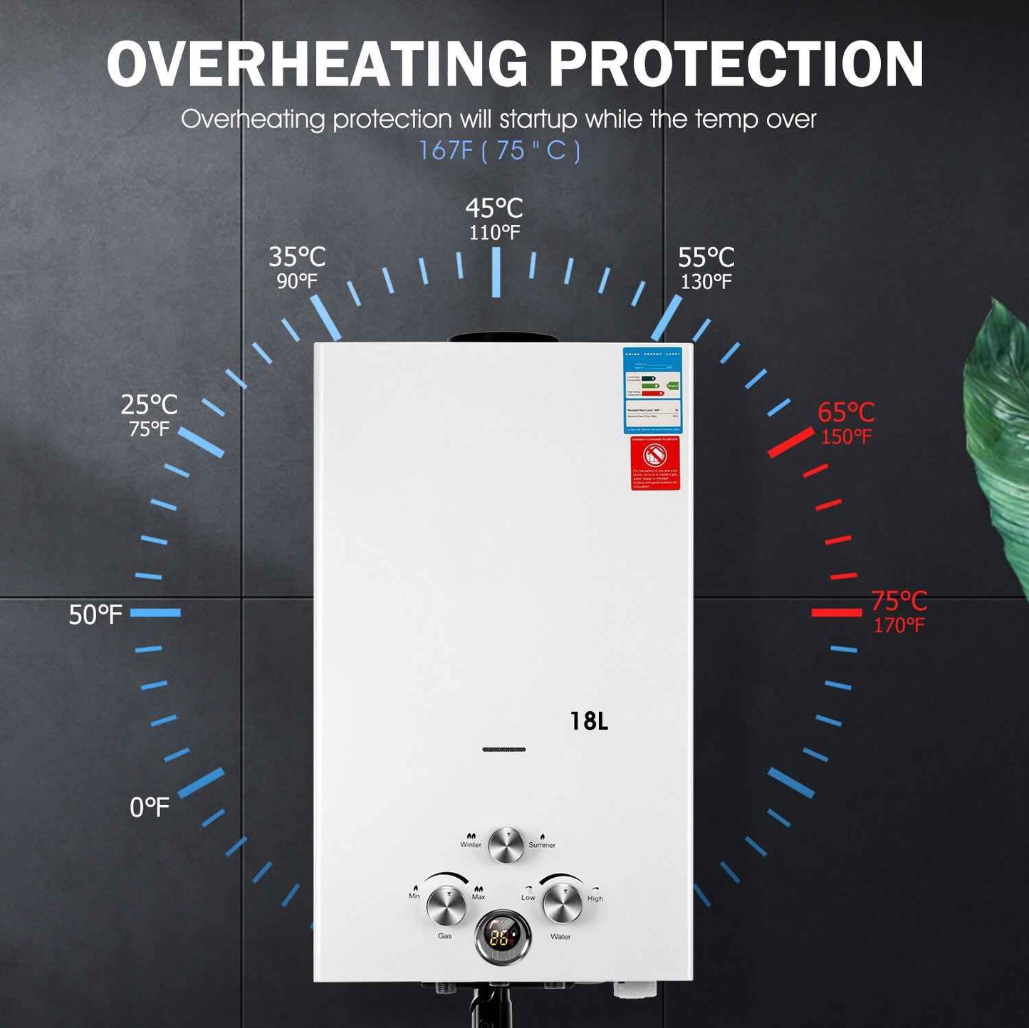 OYAJIA 8/10/16/18L Instant Gas Hot Water Heater Tankless Gas Boiler LPG Propane