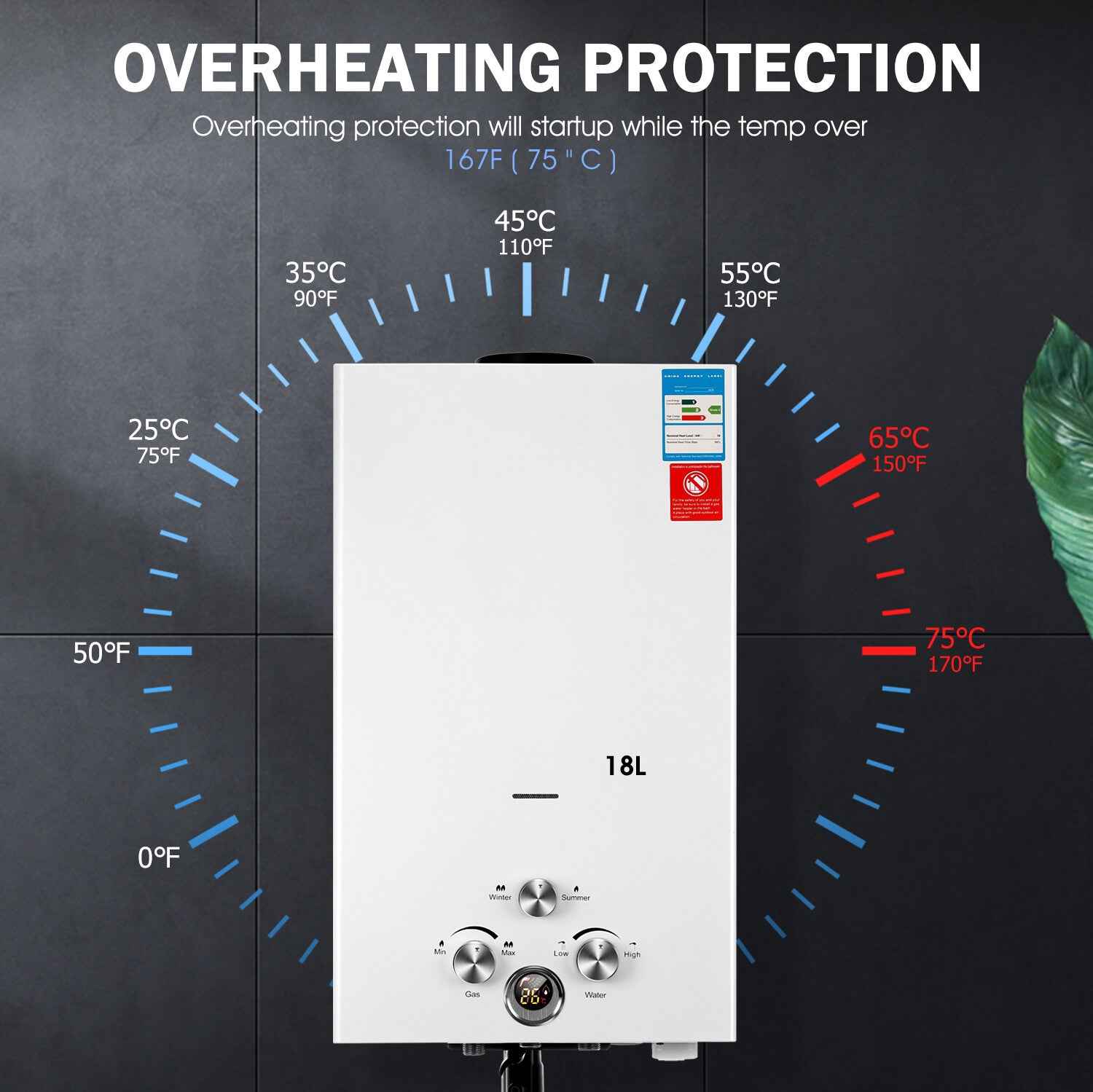 OYAJIA 8/10/16/18L Instant Gas Hot Water Heater Tankless Gas Boiler LPG Propane