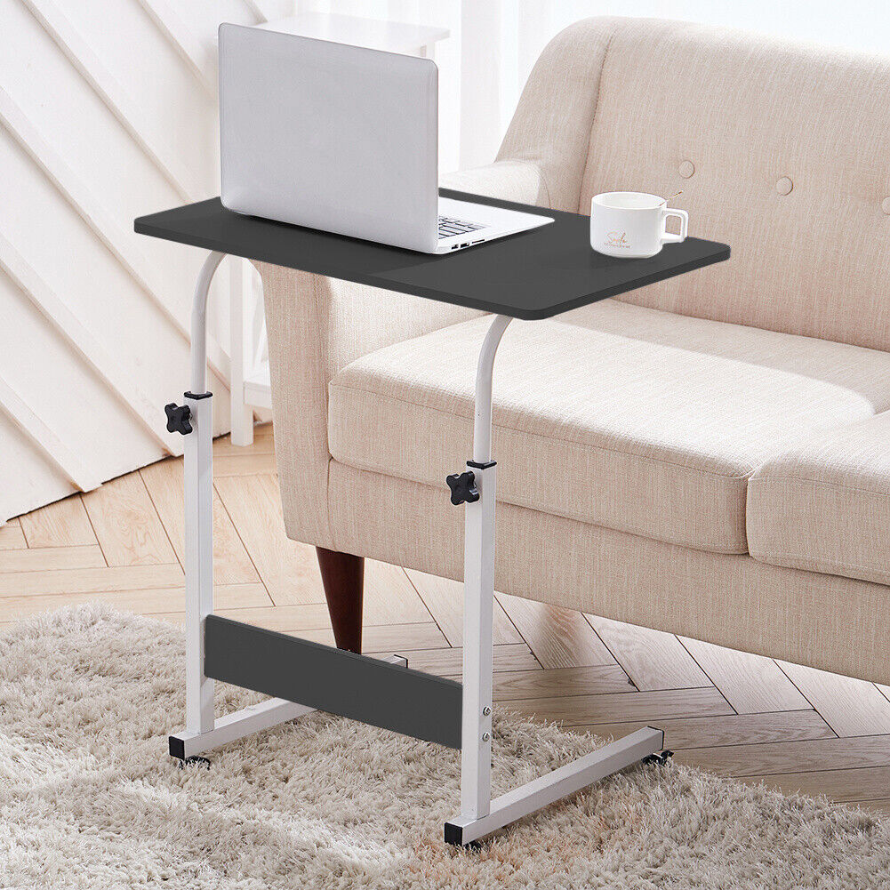 Mobile Adjustable Dining Laptop Tray Over Bed Side Table Desk Sofa Bed on Wheels