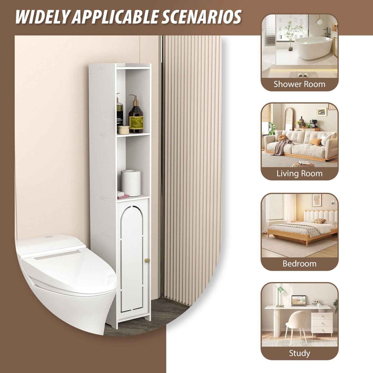 3-Type Freestanding Waterproof Bathroom Cupboard Storage Cabinet with Door White