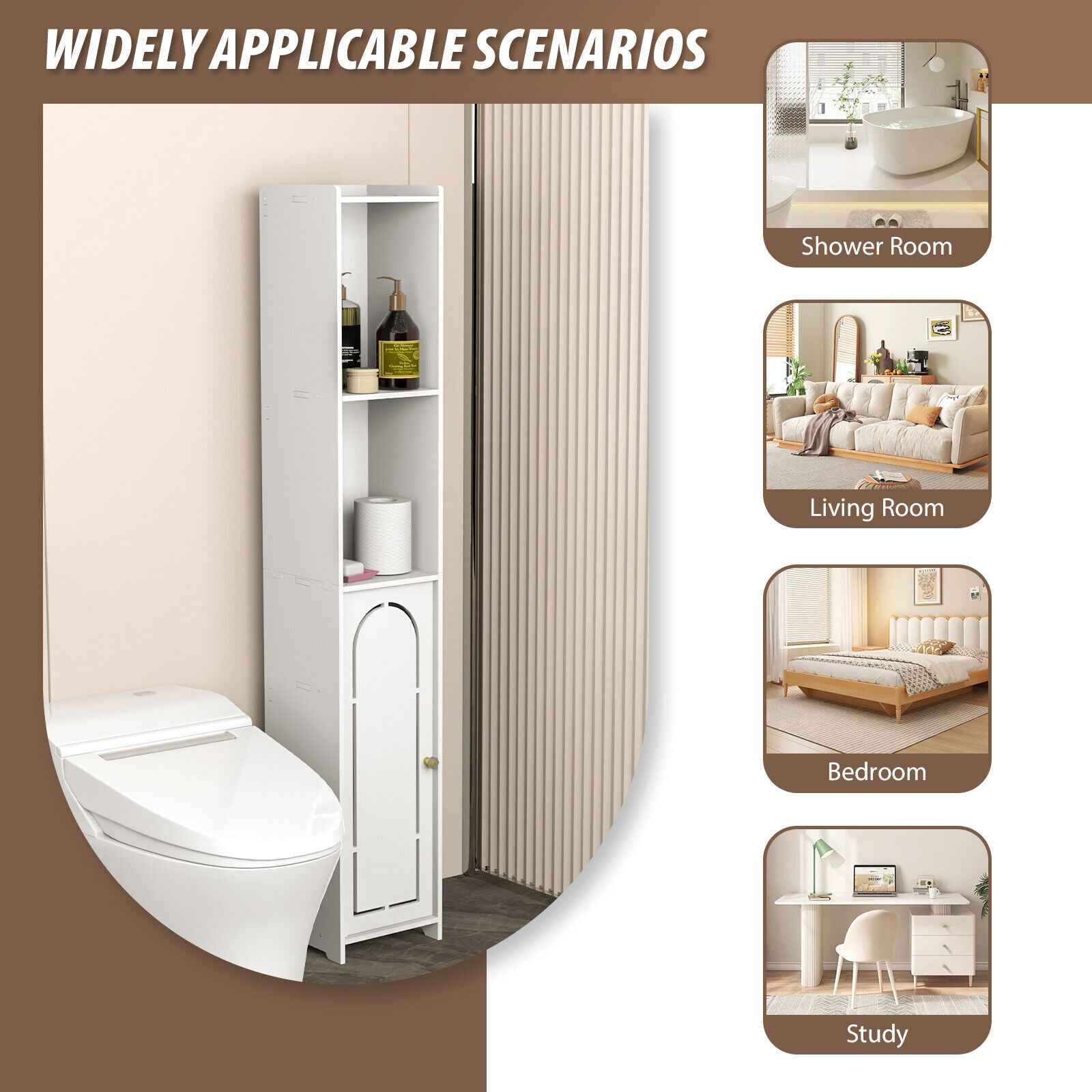 3-Type Freestanding Waterproof Bathroom Cupboard Storage Cabinet with Door White