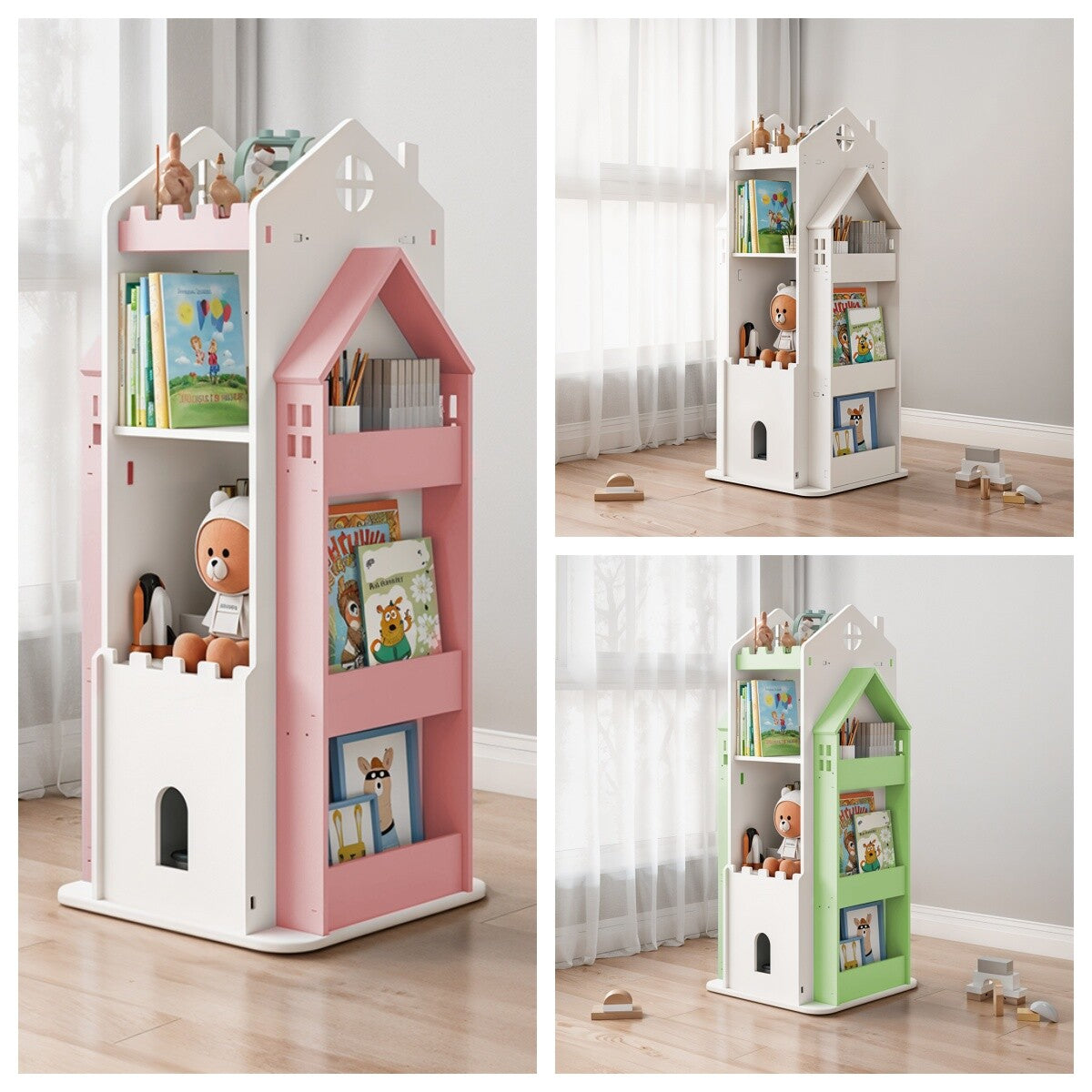 360° Rotating Kids Children Bookshelf Floor Book Shelf Rack Toy Storage Bookcase