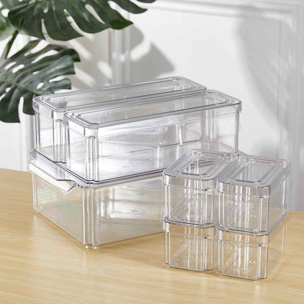 S/M/L Clear Plastic Fridge Storage Box Cupboard Organiser Fruit Veg Rack 3-10Pcs