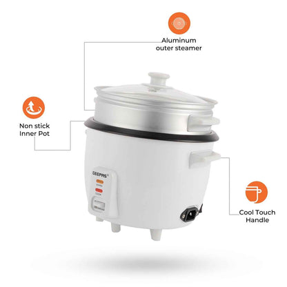 GEEPAS Electric Rice Cooker Steamer Pot 3 in 1 Cooking Non Stick Keep Warm