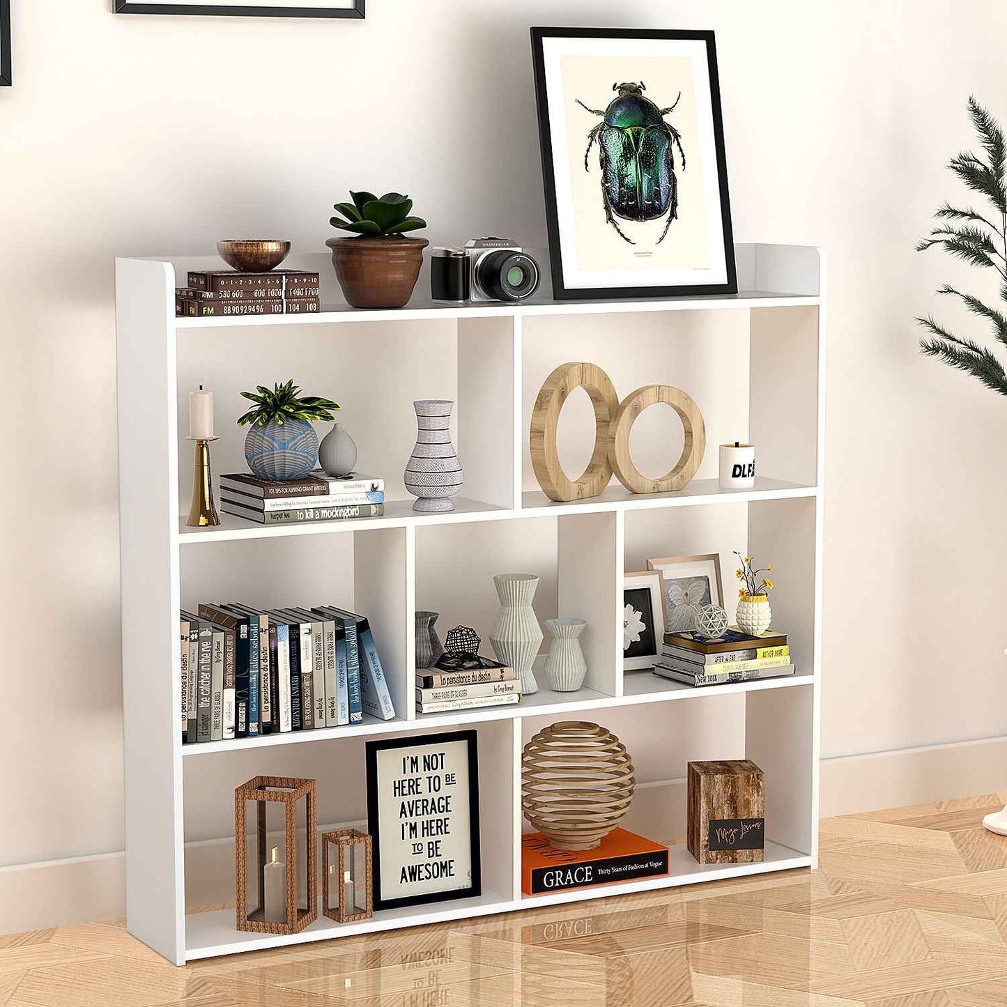 7 Cube Wooden Bookcase Shelving Display Shelves Storage Unit Wood Shelf Bekmgxyr