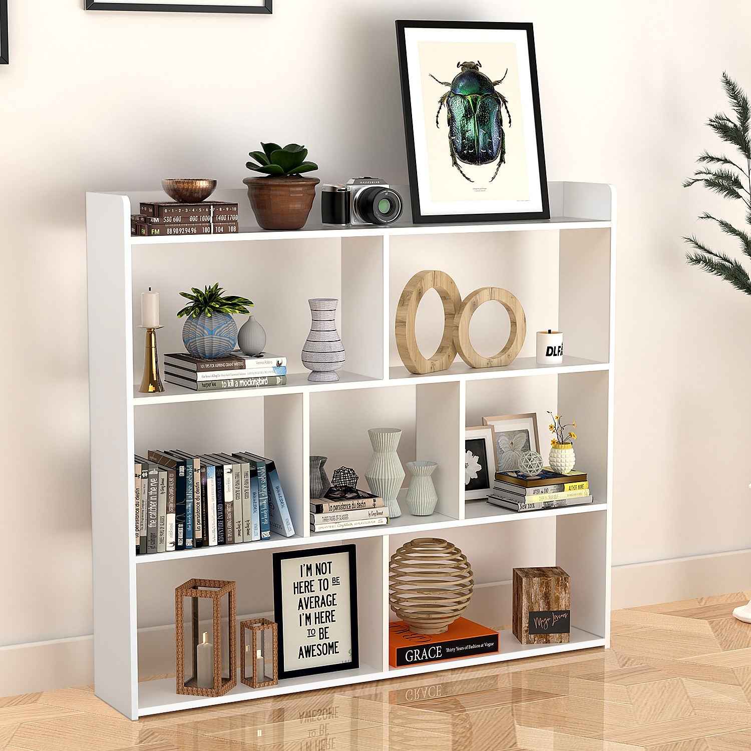7 Cube Wooden Bookcase Shelving Display Shelves Storage Unit Wood Shelf Bekmgxyr
