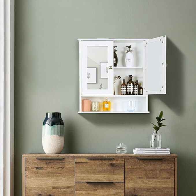 White Bathroom Mirror Cabinet Wall Mounted Storage Unit Cupboard Door Shelves