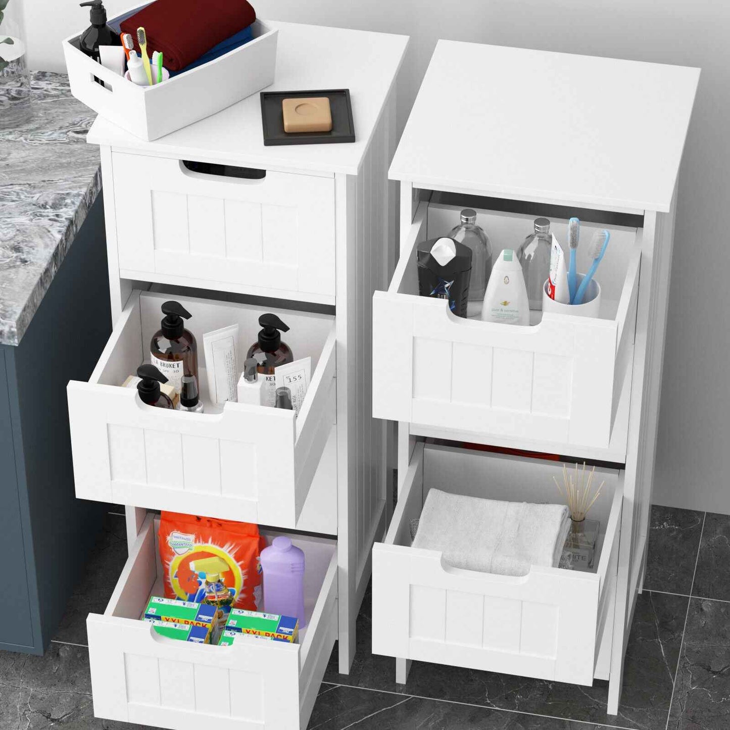 White Bathroom Bedroom Cabinet Shelf Cupboard Storage Unit Free Standing Floor