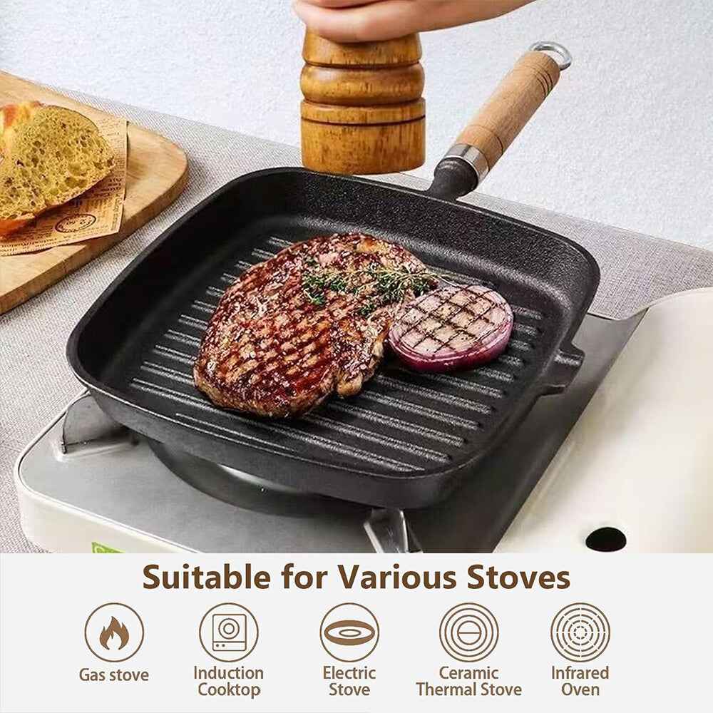 Grill Pan Non Stick Griddle Frying Poring Lips Induction Skillet Cooking Steak