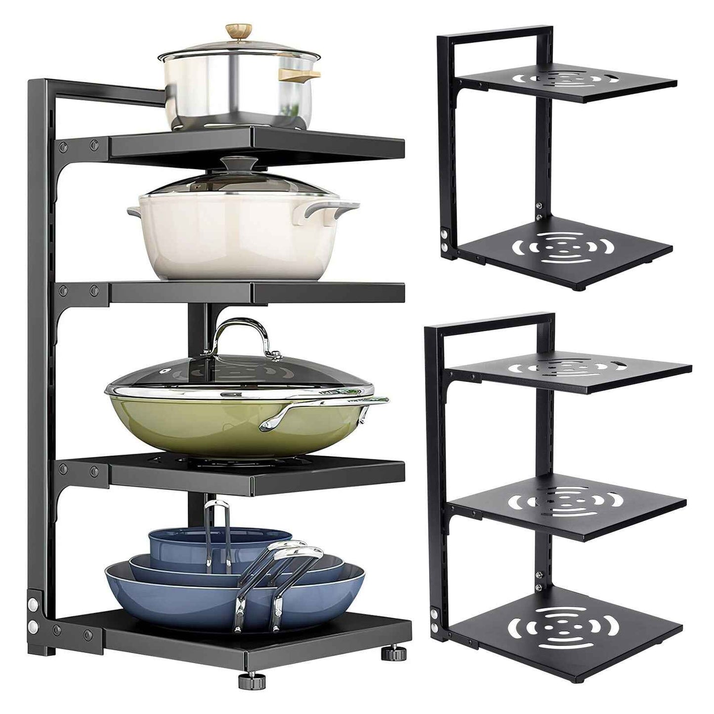 2-7Tier Black Pan Stand Saucepan Pot Rack Kitchen Storage Organiser Shelf Holder