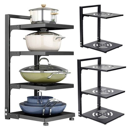 2-7Tier Black Pan Stand Saucepan Pot Rack Kitchen Storage Organiser Shelf Holder