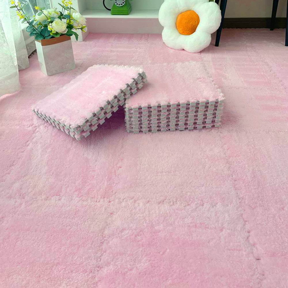 Plush EVA Foam Carpet Tiles 12/24pcs Interlocking Floor Mat Soft Cozy Anti-slip