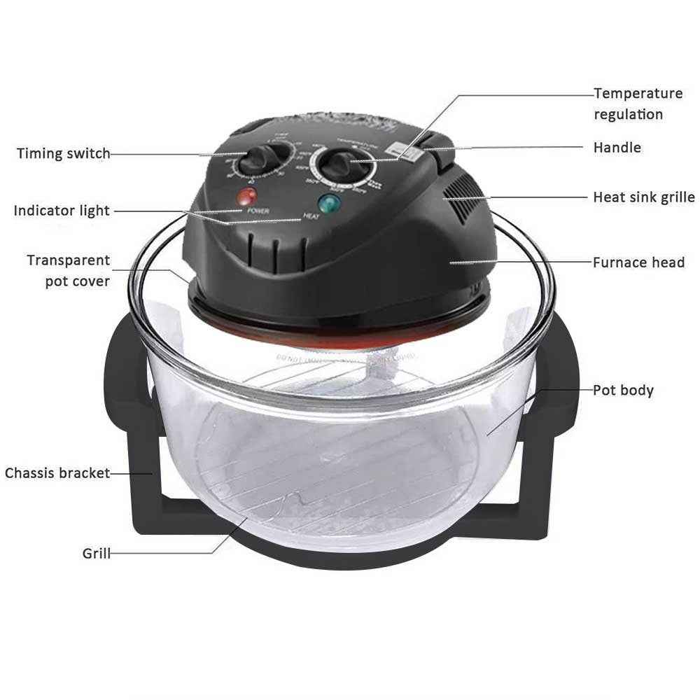 17L Halogen Air Fryer Rotary Convection Oven Multi Cooker Low Fat Health Black O