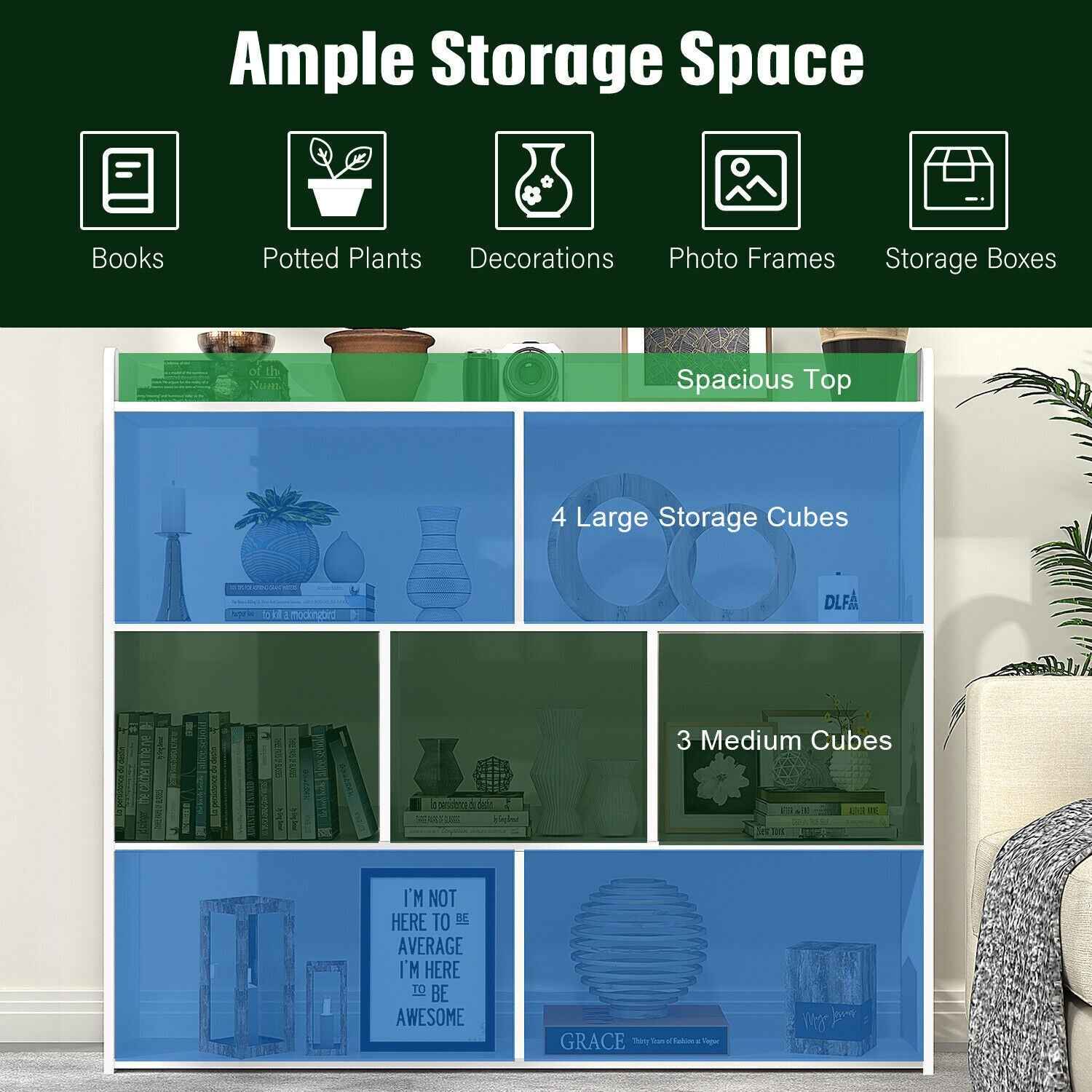 7 Cube Wooden Bookcase Shelving Display Shelves Storage Unit Wood Shelf Bekmgxyr