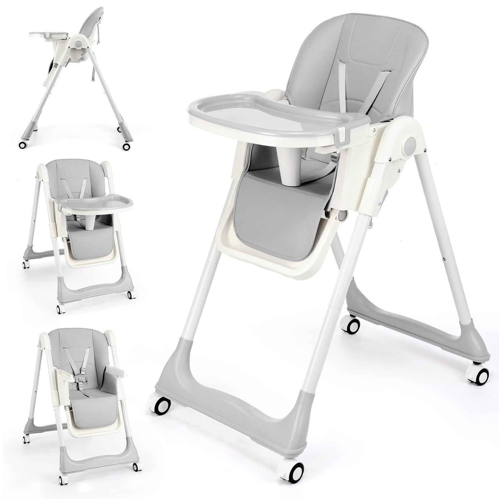 4 in1 Folding Baby High Chair, Adjustable Toddlers Highchair with 4 Uxedmruehjos