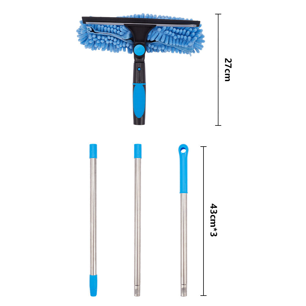 4.3M Long Telescopic Rod 2-in-1 Window Glass Cleaner Wipe & Scraper Cleaning Kit
