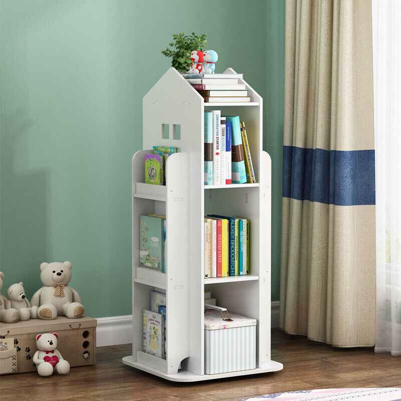 360° Rotating Kids Children Bookshelf Floor Book Shelf Rack Toy Storage Bookcase