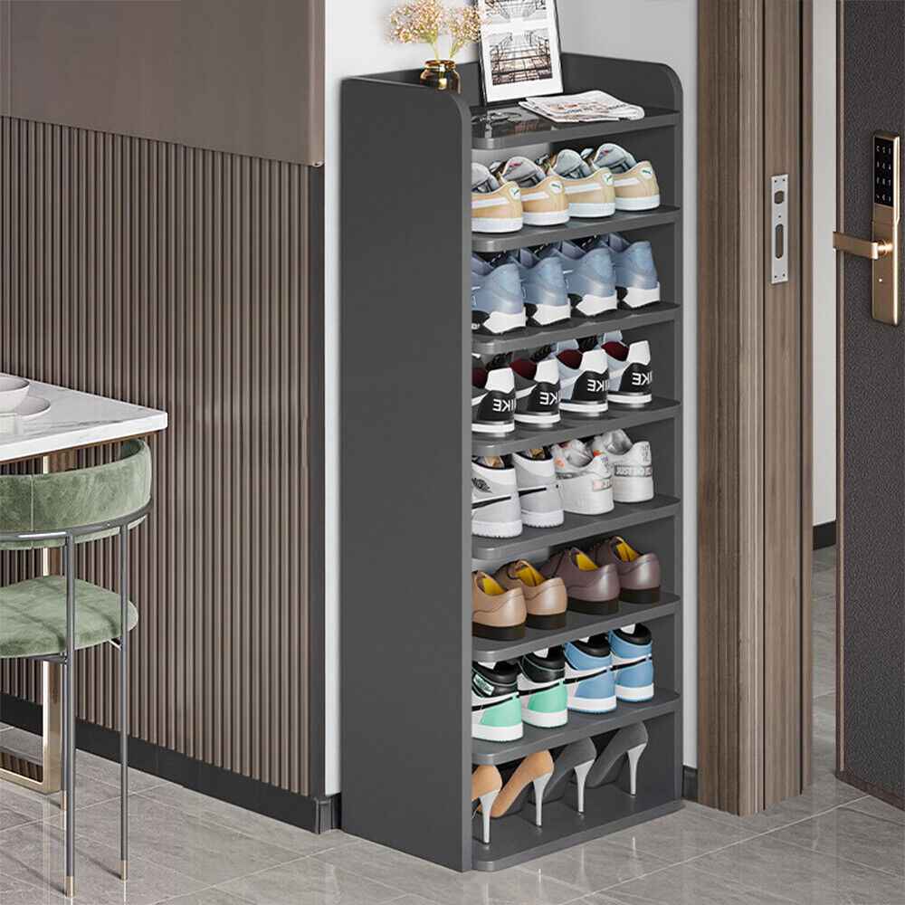 5-8 Tier Black Wooden Hallway Shoe Rack Open Shelves Shoe Cabinet Storage Unit