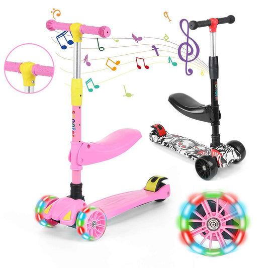 Kids Scooter Child Kick Flashing LED Light Up 3 Wheel Adjustable Folding UK
