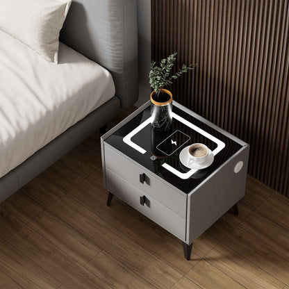 LED Bedside Table with 2 Drawers Cabinet Charging Station Nightstand Storage Gyd