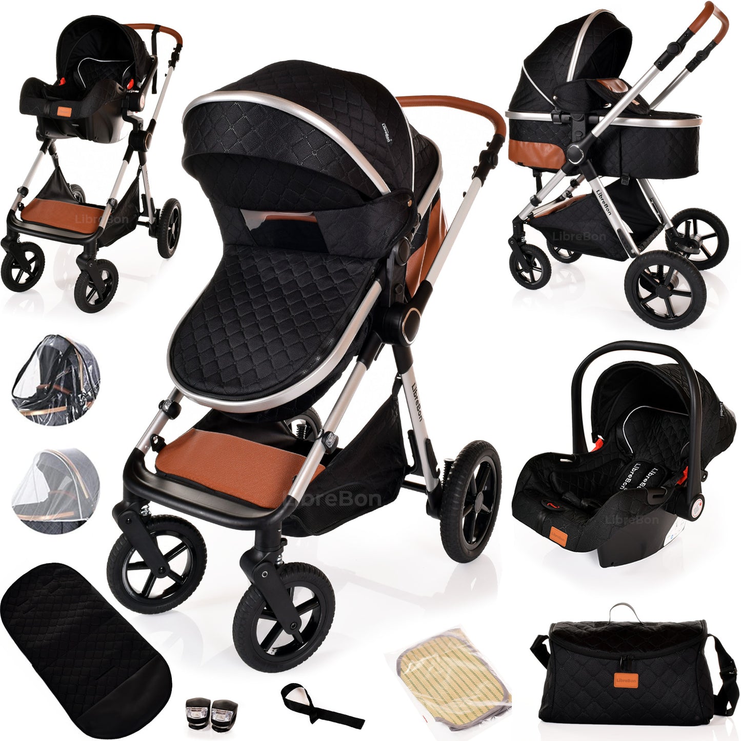 3 in 1 Pram Newborn Baby Buggy Set Travel System with Car Seat Folding Pushchair