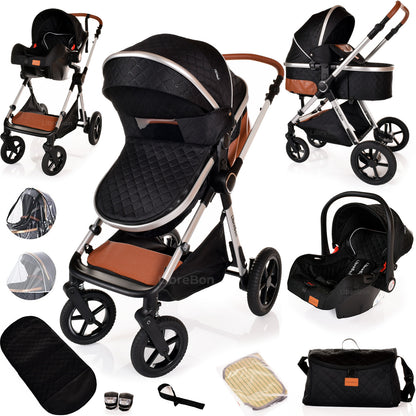 3 in 1 Pram Newborn Baby Buggy Set Travel System with Car Seat Folding Pushchair