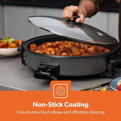 Multi Cooker Electric Frying Pan Large Pot w/ Lid 40cm Temp Control 1500W GEEPAS