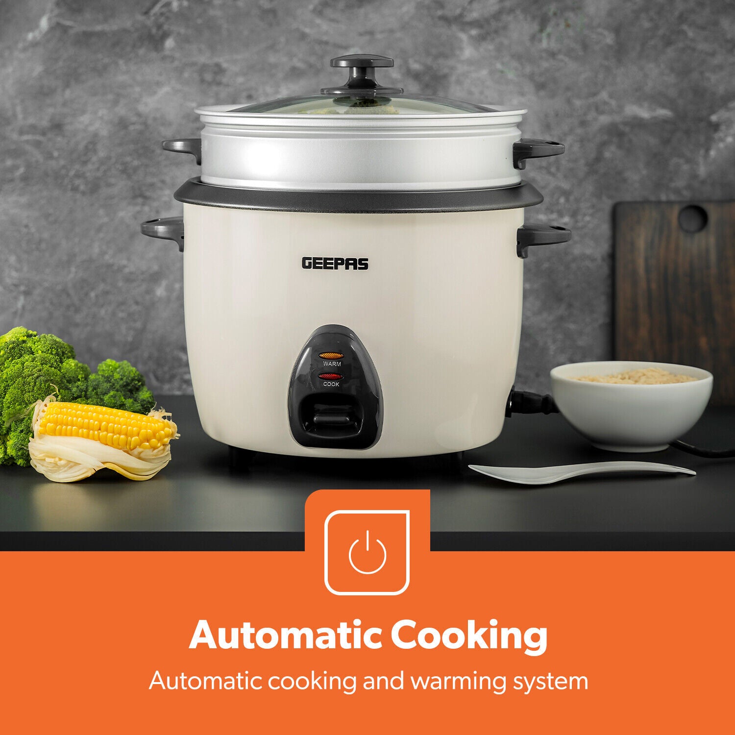 GEEPAS Electric Rice Cooker Steamer Pot 3 in 1 Cooking Non Stick Keep Warm