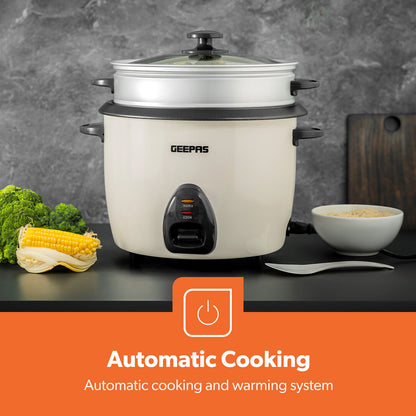 GEEPAS Electric Rice Cooker Steamer Pot 3 in 1 Cooking Non Stick Keep Warm